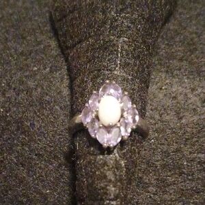 Silver Amethyst & Opal Gemstone Ring Size 8